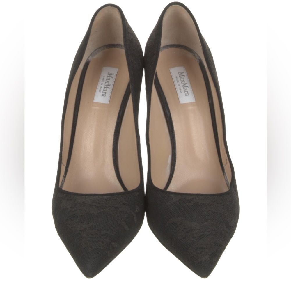 MAXMARA Black Pointed toe Lace Overlay Stiletto Pumps - Picture 3 of 9